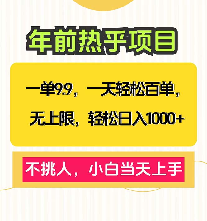 一单9.9，一天百单无上限，不挑人，小白当天上手，轻松日入1000+-彼飞网创