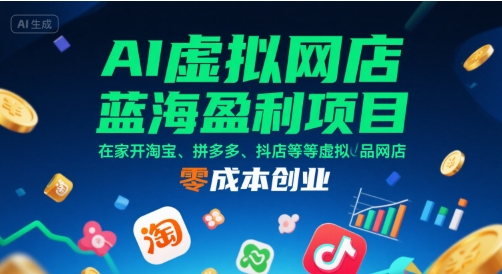 AI虚拟网店蓝海盈利项目，在家开淘宝、拼多多、抖店等虚拟品网店，零成本创业-彼飞网创