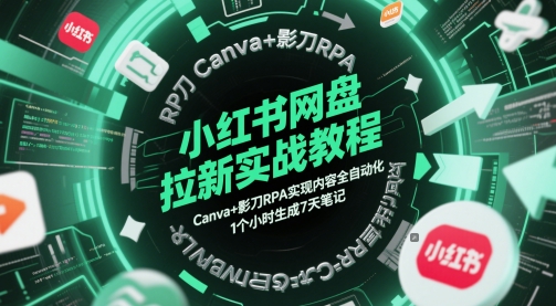 小红书网盘拉新实战教程，Canva+影刀RPA实现内容全自动化，1个小时生成7天笔记-彼飞网创