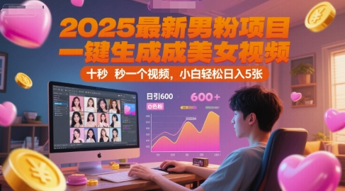 2025最新男粉项目，一键生成美女视频，日引600+色粉 十秒一个视频，小白轻松日入5张【揭秘】-彼飞网创