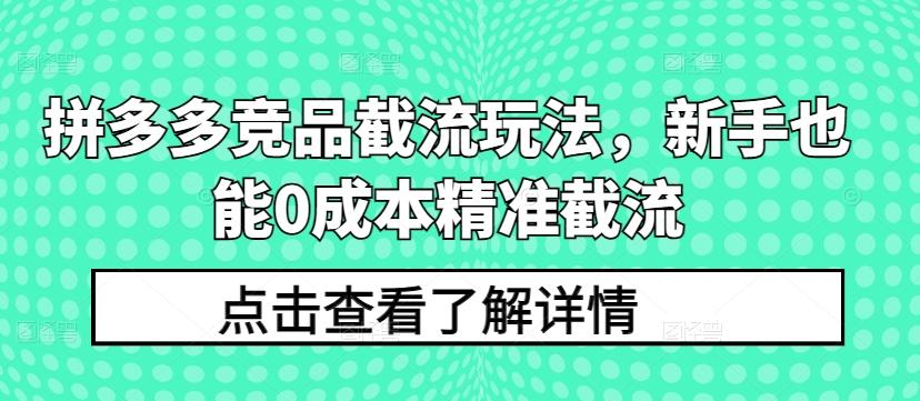 拼多多竞品截流玩法，新手也能0成本精准截流-彼飞网创