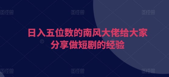 日入五位数的南风大佬给大家分享做短剧的经验-彼飞网创