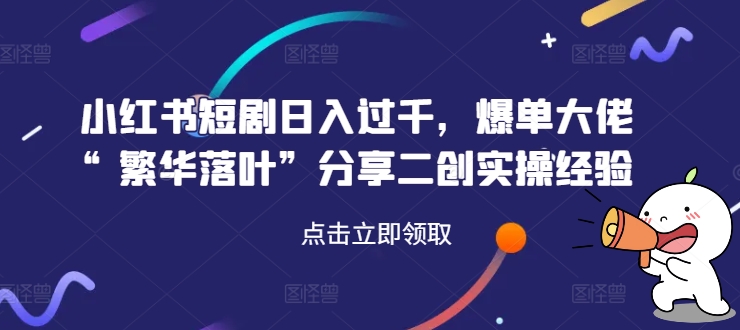 小红书短剧日入过千，爆单大佬“繁华落叶”分享二创实操经验-彼飞网创