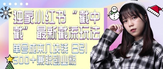 最新小红书截流玩法 独家截中截 单号成本几块钱 日引500+CY粉JZ粉-彼飞网创