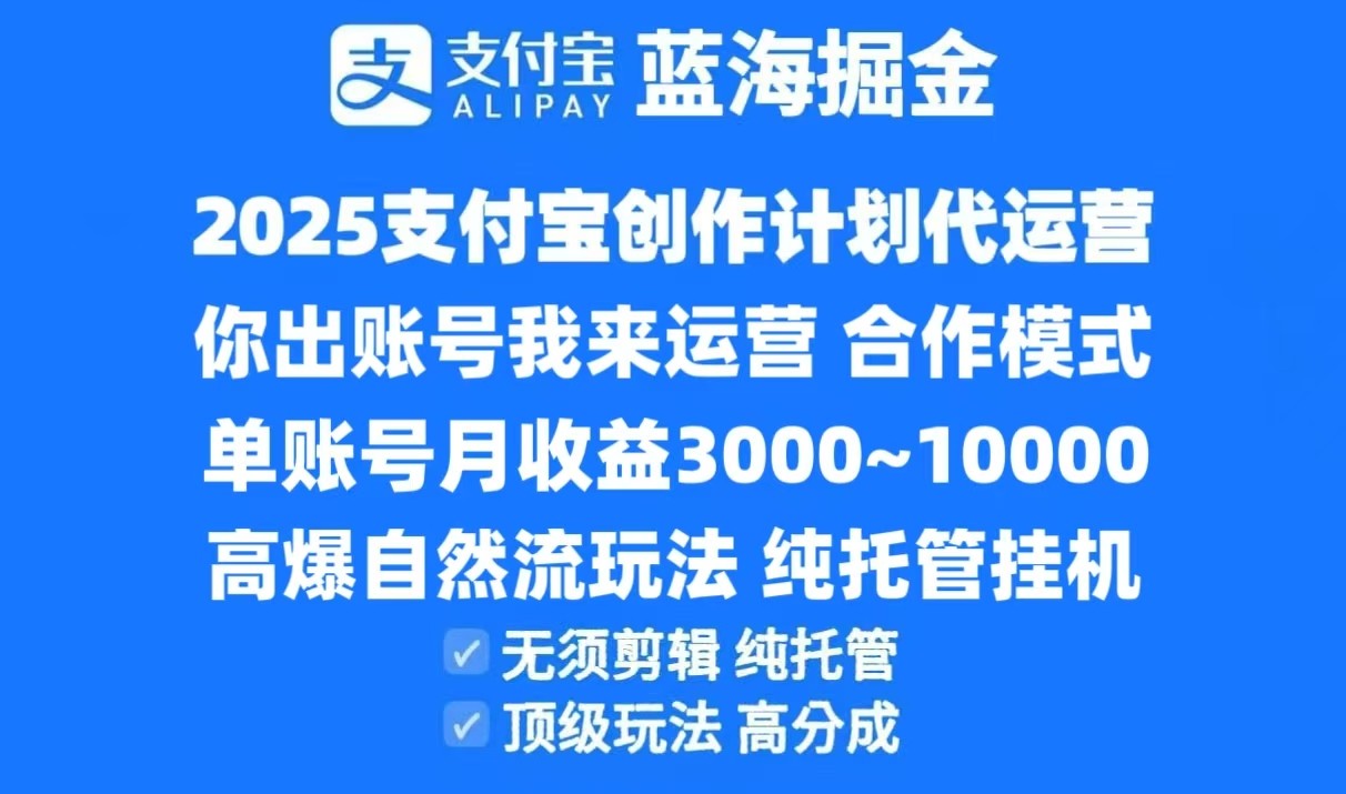 2025支付宝创作分成计划代运营，高爆自然流玩法，纯挂机高分成，合作共赢模式！-彼飞网创