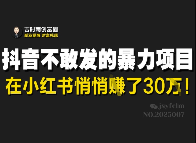 抖音不敢发的暴利项目，在小红书悄悄挣了30W-彼飞网创
