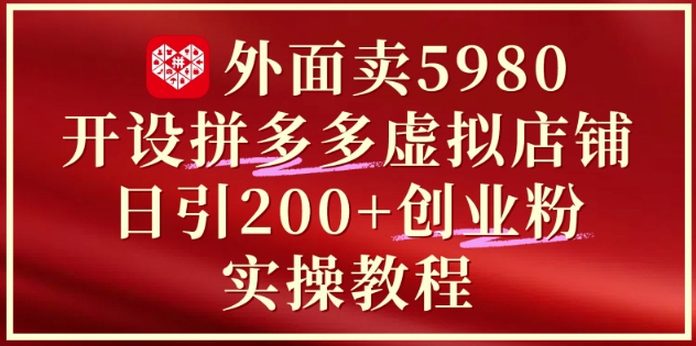 外面卖5980开设拼多多虚拟店铺：单日引流200+创业付费粉实战教程-彼飞网创