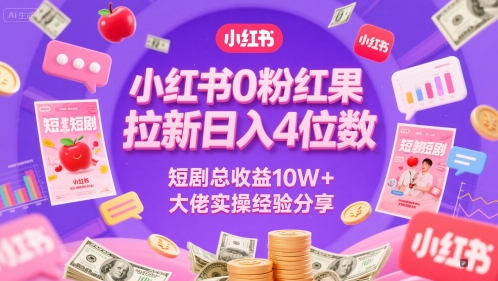 小红书0粉红果短剧拉新日入4位，数短剧总收益10W+大佬实操经验分享-彼飞网创