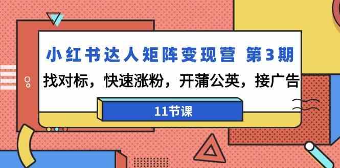 小红书达人矩阵变现营第3期，找对标，快速涨粉，开蒲公英，接广告(11节课)-彼飞网创