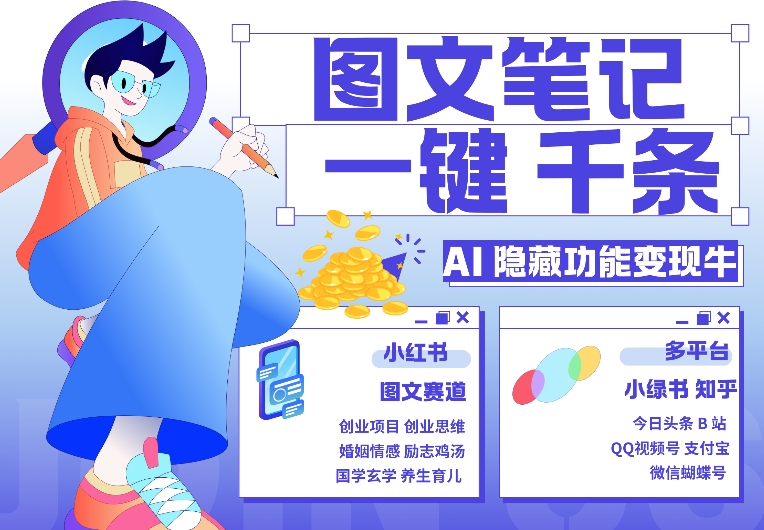 AI隐藏功能，秒生笔记，1分钟产出几千条，教你玩赚小红书小绿书图文引流，变现3w-彼飞网创