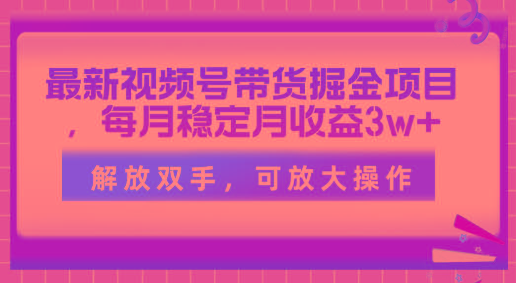 最新视频号带货掘金项目，每月稳定月收益3w+，解放双手，可放大操作-彼飞网创