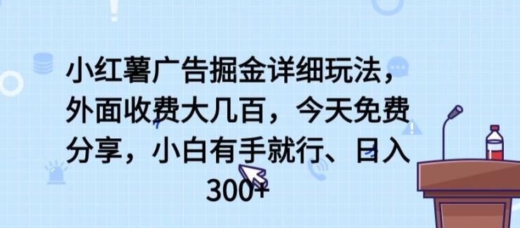 小红薯广告掘金详细玩法，外面收费大几百，小白有手就行，日入300+【揭秘】-彼飞网创