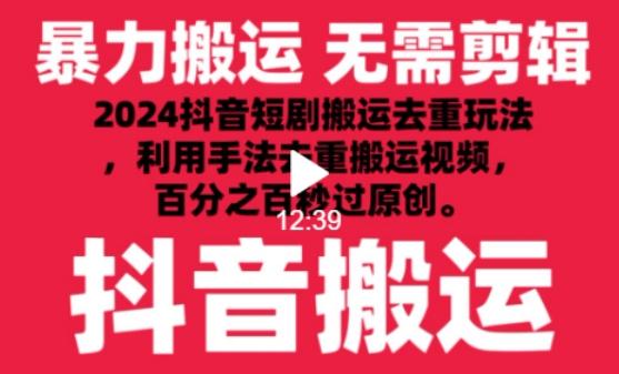 2024最新抖音搬运技术，抖音短剧视频去重，手法搬运，利用工具去重，达到秒过原创的效果【揭秘】-彼飞网创