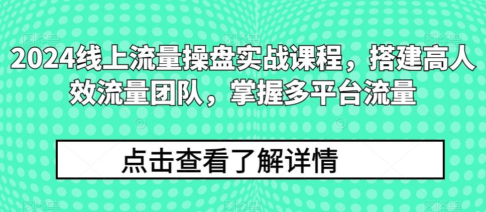 2024线上流量操盘实战课程，搭建高人效流量团队，掌握多平台流量-彼飞网创