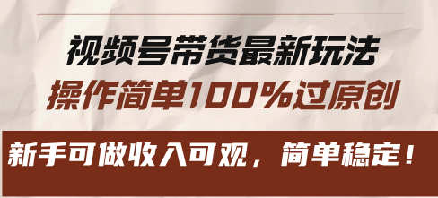视频号带货最新玩法，操作简单100%过原创，新手可做收入可观，简单稳定！-彼飞网创
