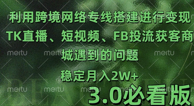 利用跨境电商网络及搭建TK直播、短视频、FB投流获客以及商城遇到的问题进行变现3.0必看版【揭秘】-彼飞网创