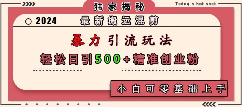 最新搬运混剪暴力引流玩法，轻松日引500+精准创业粉，小白可零基础上手-彼飞网创