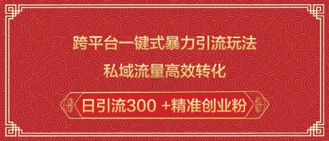 跨平台一键式暴力引流玩法，私域流量高效转化日引流300 +精准创业粉-彼飞网创