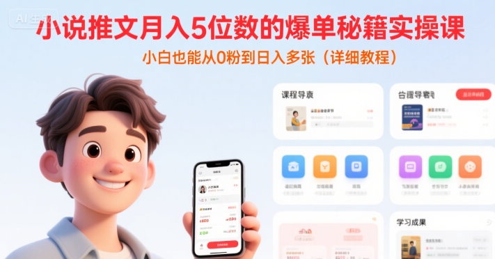 小说推文月入5位数的爆单秘籍实操课，，小白也能从0粉到日入多张(详细教程)-彼飞网创