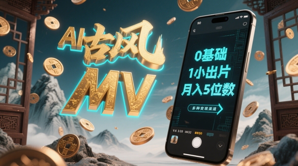 AI一键生成古风音乐MV，0剪辑基础1小时出片，多种变现渠道，一部手机月入5位数-彼飞网创
