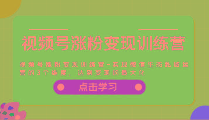 视频号涨粉变现训练营-实现微信生态私域运营的3个维度，达到变现的最大化-彼飞网创