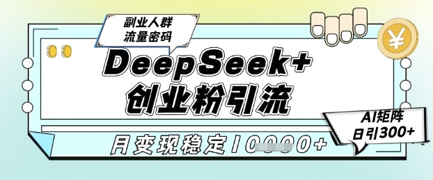 DeepSeek+创业粉精准引流，全新分享课4.0玩法，AI矩阵日引300+，多种变现方式，稳定月入1W-彼飞网创