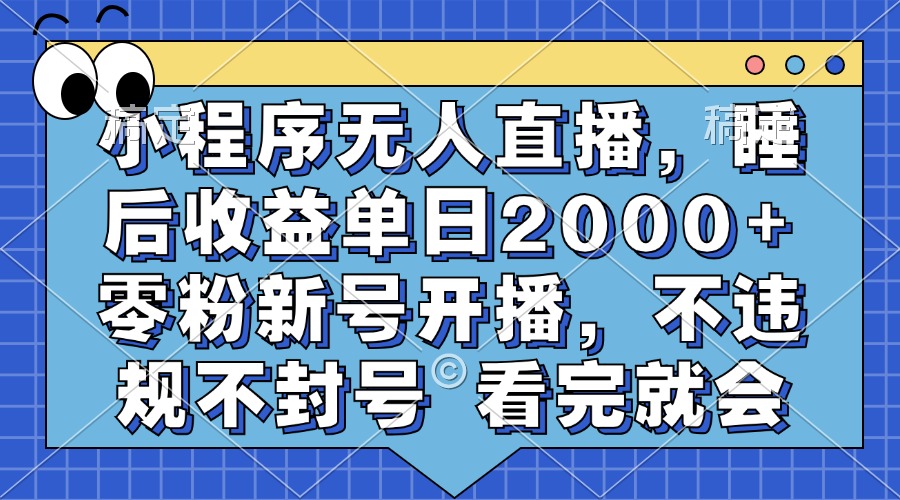 小程序无人直播，睡后收益单日2000+ 零粉新号开播，不违规不封号 看完就会-彼飞网创