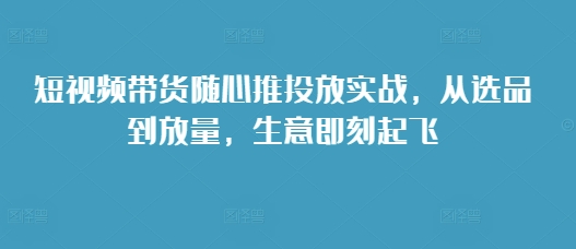 短视频带货随心推投放实战，从选品到放量，生意即刻起飞-彼飞网创