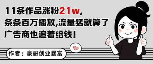 11条作品涨粉21W，条条百W播放，流量猛就算了，广告商也追着给钱-彼飞网创