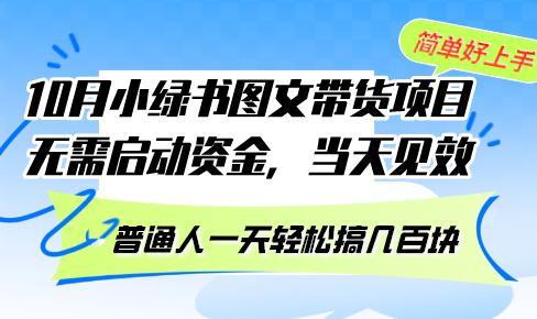 10月份小绿书图文带货项目 无需启动资金 当天见效 普通人一天轻松搞几百块-彼飞网创