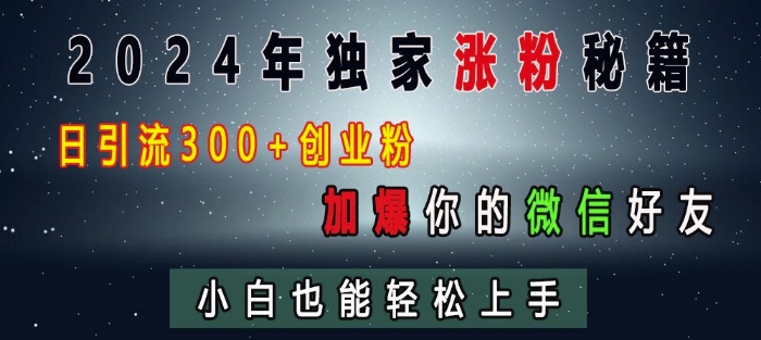 2024年独家涨粉秘籍，日引流300+创业粉，加爆你的微信好友，小白也能轻松上手-彼飞网创