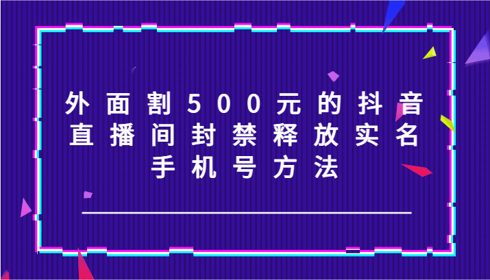 外面割500元的抖音直播间封禁释放实名/手机号方法！-彼飞网创