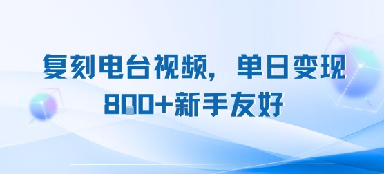 复刻电台视频，单日变现8张+新手友好，长期可做-彼飞网创