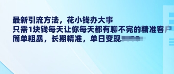 最新引流方法，花小钱办大事，只需1块钱每天让你每天都有聊不完的精准客户 简单粗暴，长期精准-彼飞网创