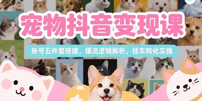 宠物抖音变现课，账号五件套搭建，爆流逻辑解析，挂车转化实操-彼飞网创