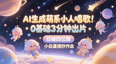 AI生成萌系小人唱歌，0基础3分钟出片，28个作品涨粉8.9W，单条最高19W赞，日入四位数，小白直接抄作业-彼飞网创