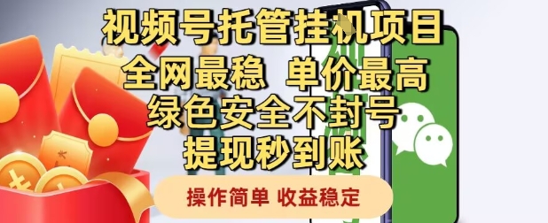 视频号托管挂G项目全网最稳，单价最高，绿色安全不封号提现秒到账，操作简单，收益稳定【揭秘】-彼飞网创