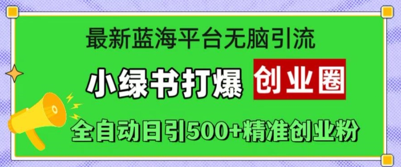 最新蓝海平台无脑引流，小绿书打爆创业圈，全自动日引500+精准创业粉-彼飞网创