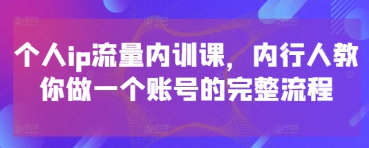 个人ip流量内训课，内行人教你做一个账号的完整流程-彼飞网创