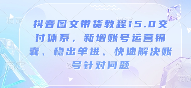 抖音图文带货教程15.0交付体系，新增账号运营锦囊、稳出单进、快速解决账号针对问题-彼飞网创