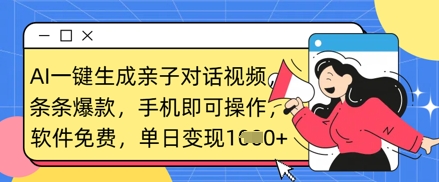 AI一键生成亲子对话视频，条条爆款，一部手机即可操作，单日变现数张-彼飞网创
