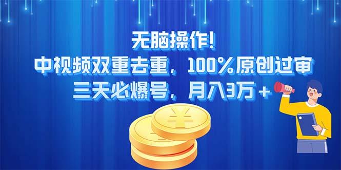 无脑操作!中视频双重去重，100%原创过审，三天必爆号，月入3万+-彼飞网创