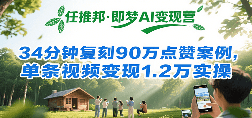 任推邦·即梦AI变现营，34分钟复刻90万点赞案例，单条视频变现1.2万实操-彼飞网创