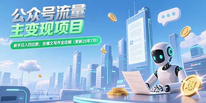 公众号流量主变现项目，新手日入四位数，含爆文写作全攻略(更新25年7月-彼飞网创