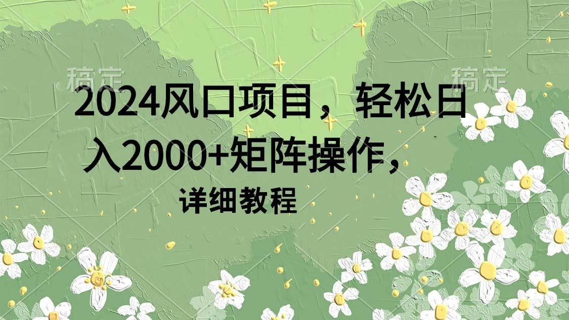 (9652期)2024风口项目，轻松日入2000+矩阵操作，详细教程-彼飞网创