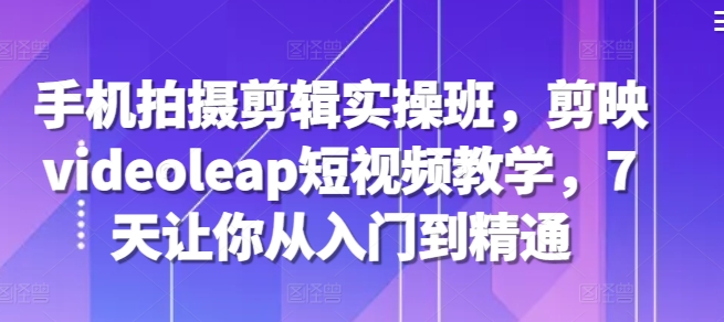 手机拍摄剪辑实操班，剪映videoleap短视频教学，7天让你从入门到精通-彼飞网创