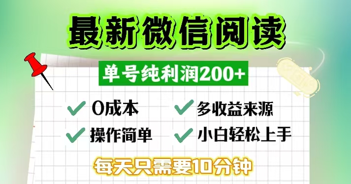 微信阅读最新玩法，每天十分钟，单号一天200+，简单0零成本，当日提现-彼飞网创