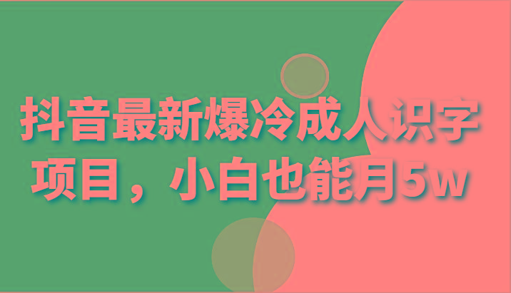 抖音最新爆冷成人识字项目，小白也能月5w-彼飞网创