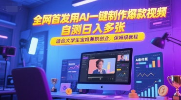 全网首发用AI一键制作爆款视频，自测日入多张，适合大学生宝妈兼职创业，保姆级教程-彼飞网创