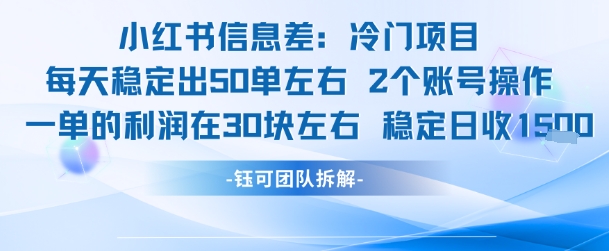 小红书信息差冷门项目一单利润30块每天稳定1.5k左右2个账号操作-彼飞网创